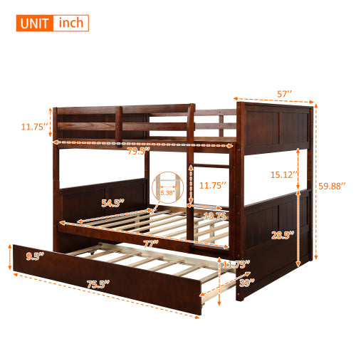 GFD Home - Full Over Full Bunk Bed with Twin Size Trundle, Walnut - LP000150AAL - GreatFurnitureDeal