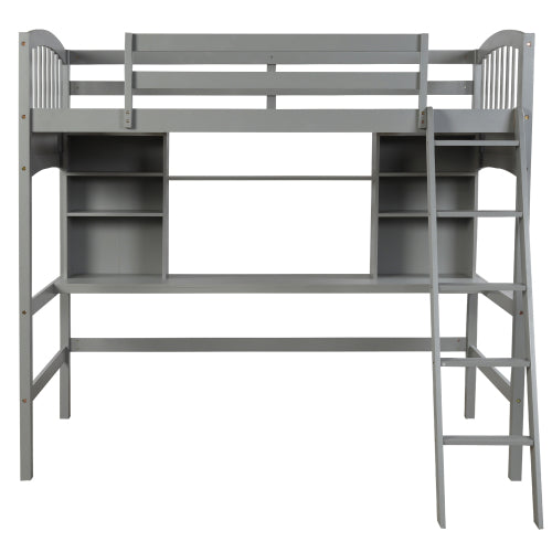 GFD Home - Twin size Loft Bed with Storage Shelves, Desk and Ladder, Gray - LP000140EAA