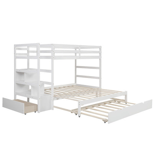 GFD Home - Twin over Twin-King Bunk Bed with Twin Size Trundle in White - LP000032AAK