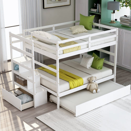 GFD Home - Full over Full Bunk Bed with Twin Size Trundle in White - LP000033AAK - GreatFurnitureDeal