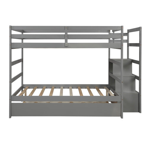 GFD Home - Full over Full Bunk Bed with Twin Size Trundle in Gray - LP000033AAE
