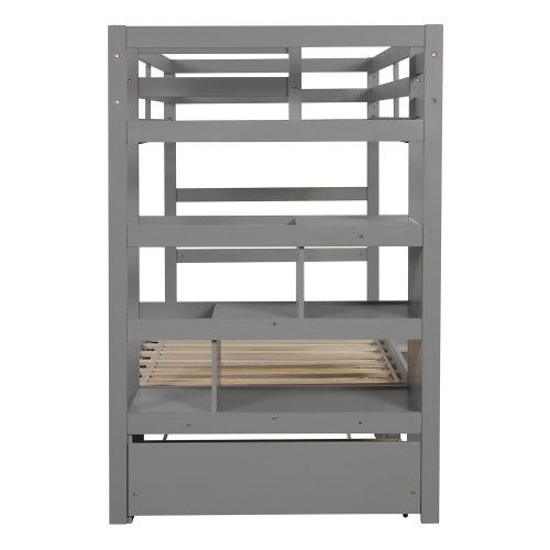 GFD Home - Twin over Twin-King Bunk Bed with Twin Size Trundle in Gray - LP000032AAE