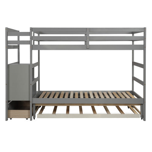 GFD Home - Twin over Twin-King Bunk Bed with Twin Size Trundle in Gray - LP000032AAE - GreatFurnitureDeal
