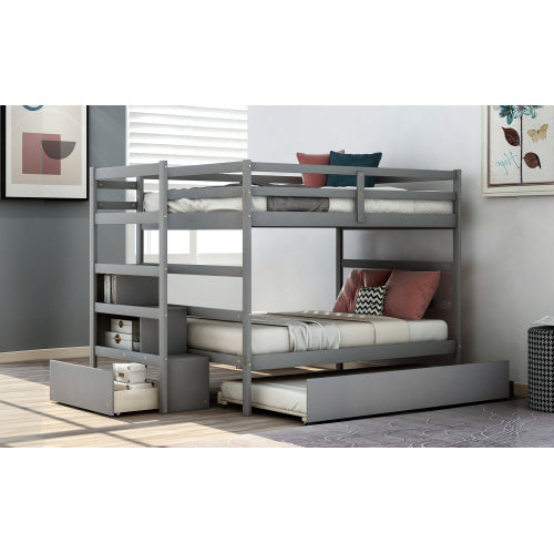 GFD Home - Full over Full Bunk Bed with Twin Size Trundle in Gray - LP000033AAE