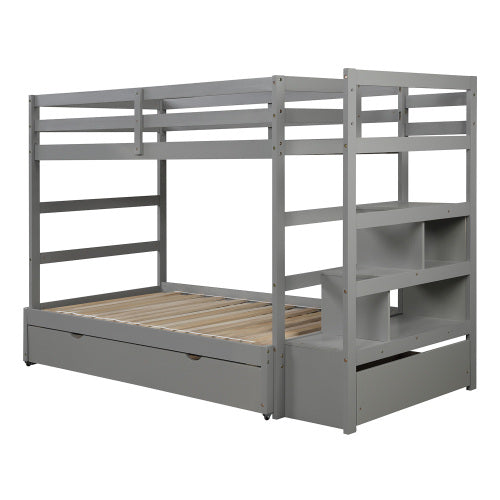 GFD Home - Twin over Twin-King Bunk Bed with Twin Size Trundle in Gray - LP000032AAE