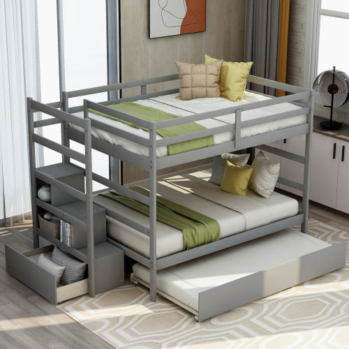 GFD Home - Full over Full Bunk Bed with Twin Size Trundle in Gray - LP000033AAE - GreatFurnitureDeal