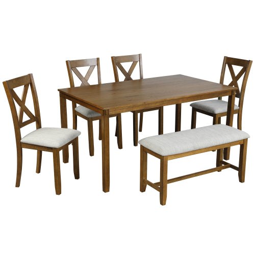 GFD Home - 6-Piece Kitchen Dining Table Set Wooden Rectangular Dining Table, 4 Dining Chair and Bench - ST000013AAD - GreatFurnitureDeal