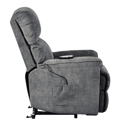 GFD Home - Power Lift Chair with Massage Function Soft Fabric Upholstery Recliner Living Room Sofa Chair with Remote in Gray - PP192721AAE
