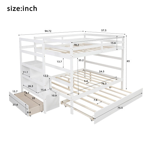 GFD Home - Full over Full Bunk Bed with Twin Size Trundle in White - LP000033AAK - GreatFurnitureDeal
