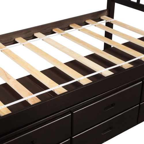 GFD Home - Twin Size Platform Storage Bed Solid Wood Bed with 6 Drawers - SG000115DAA