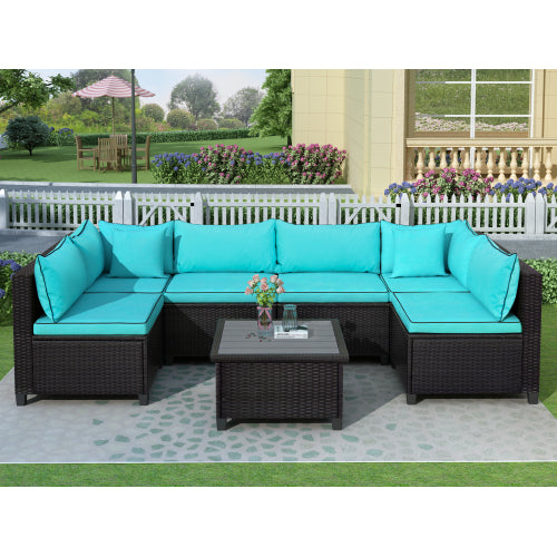 GFD Home - Quality Rattan Wicker Patio Set, U-Shape Sectional Outdoor Furniture Set with Cushions and Accent Pillows - WY000111CAA - GreatFurnitureDeal