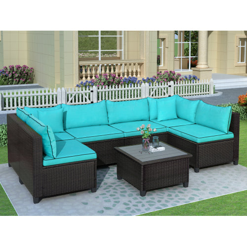 GFD Home - Quality Rattan Wicker Patio Set, U-Shape Sectional Outdoor Furniture Set with Cushions and Accent Pillows - WY000111CAA