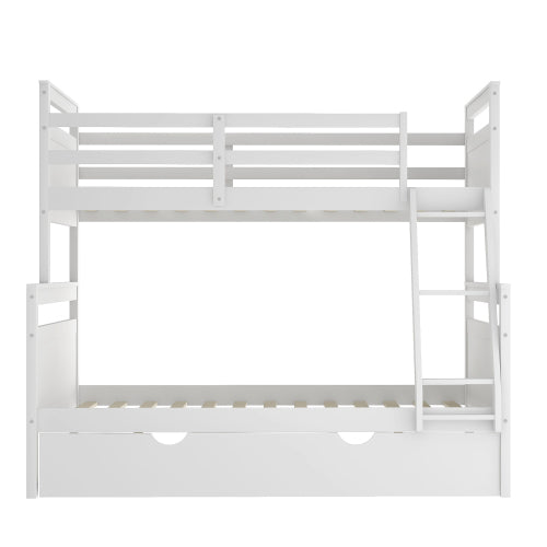 GFD Home - Twin Over Full Bunk Bed with Ladder, Twin Size Trundle, Safety Guardrail, White - SM000208AAK - GreatFurnitureDeal