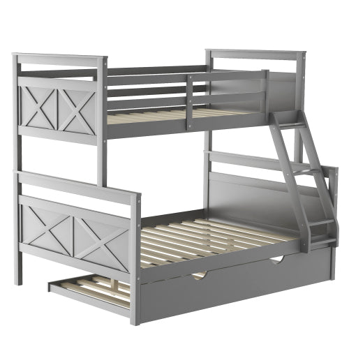 GFD Home - Twin Over Full Bunk Bed with Ladder, Twin Size Trundle, Safety Guardrail, Gray - SM000208AAE