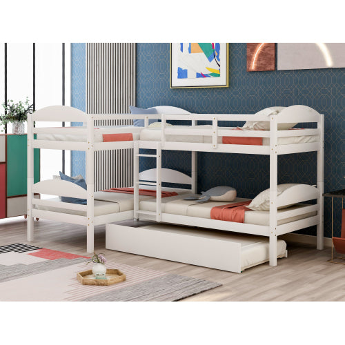 GFD Home - Twin L-Shaped Bunk bed with Trundle-White - LP000024AAK - GreatFurnitureDeal