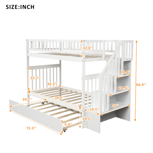 GFD Home - Twin over twin bunk bed with trundle and storage, White - SM000304AAK