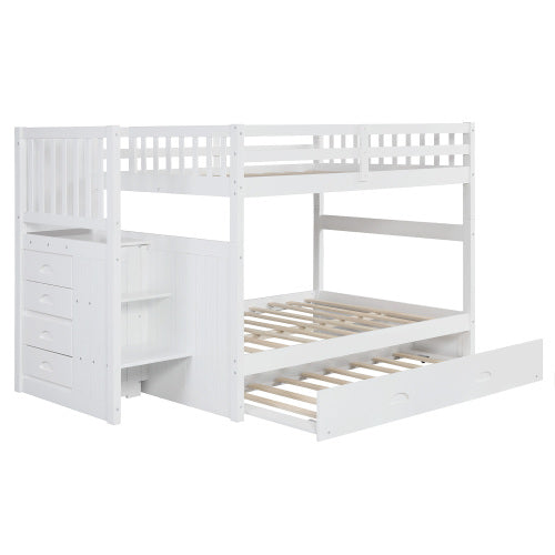 GFD Home - Full Over Full Bunk Bed with Twin Size Trundle in White - LP000026AAK