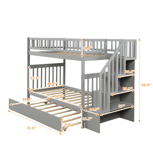 GFD Home - Twin over twin bunk bed with trundle and storage, Gray - SM000304AAE
