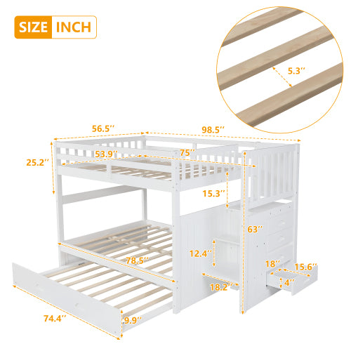 GFD Home - Full Over Full Bunk Bed with Twin Size Trundle in White - LP000026AAK