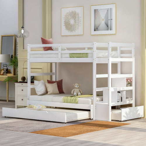 GFD Home - Twin over Twin-King Bunk Bed with Twin Size Trundle in White - LP000032AAK