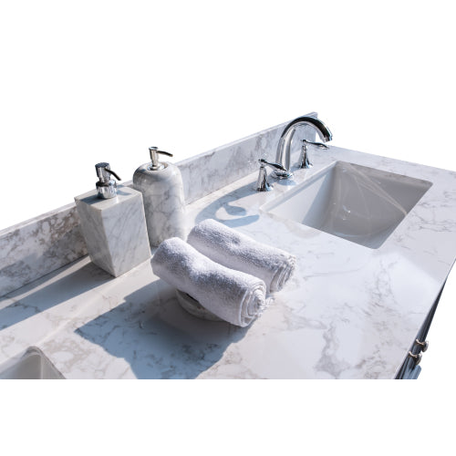 GFD Home - 61‘’x22" bathroom stone vanity top engineered stone carrara white marble color with double rectangle undermount - W50921984 - GreatFurnitureDeal