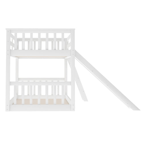 GFD Home - Twin Over Twin Bunk Bed with Slide and Ladder, White - SM000213AAK