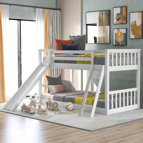 GFD Home - Twin Over Twin Bunk Bed with Slide and Ladder, White - SM000213AAK