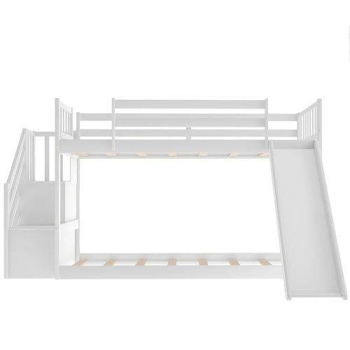 GFD Home - Twin Over Twin Bunk Bed with Convertible Slide and Stairway, White - SM000207AAK