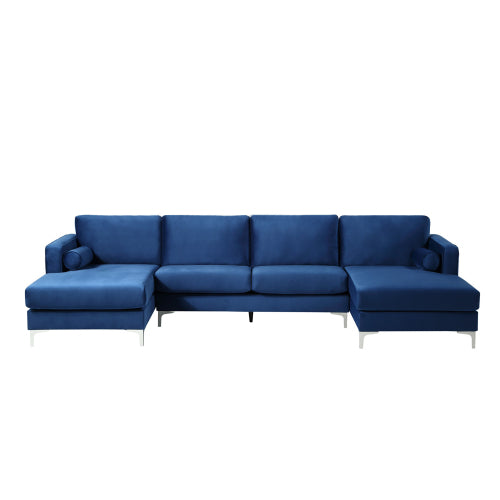 GFD Home - Sectional Sofa with Two Pillows, U-Shape Upholstered Couch in Blue - SG000190AAC