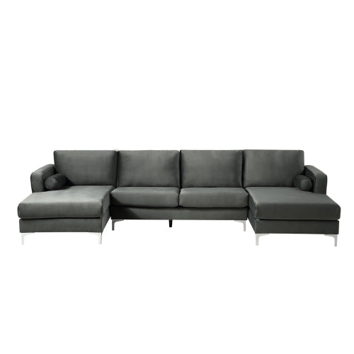 GFD Home - Sectional Sofa with Two Pillows, U-Shape Upholstered Couch in Gray - SG000192AAE