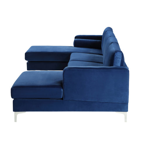 GFD Home - Sectional Sofa with Two Pillows, U-Shape Upholstered Couch in Blue - SG000190AAC