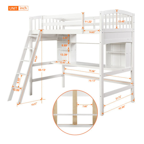 GFD Home - Twin size Loft Bed with Storage Shelves, Desk and Ladder, White - LP000140KAA - GreatFurnitureDeal