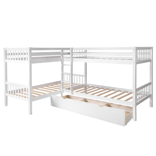 GFD Home - Twin L-Shaped Bunk bed with Drawers-White - LP000038AAK - GreatFurnitureDeal