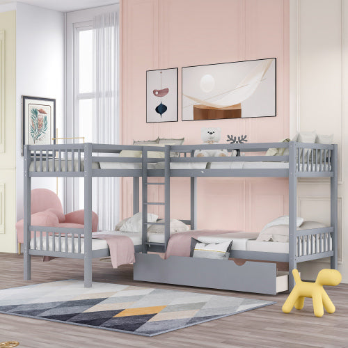 GFD Home - Twin L-Shaped Bunk bed with Drawers-Gray - LP000038AAE - GreatFurnitureDeal