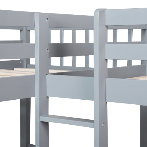 GFD Home - Twin L-Shaped Bunk bed with Drawers-Gray - LP000038AAE