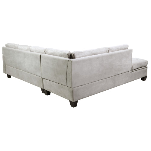 GFD Home - 3 Piece Sectional Sofa with Chaise Lounge and Storage Ottoman Nail Head Detail in Gray - ST000008AAE