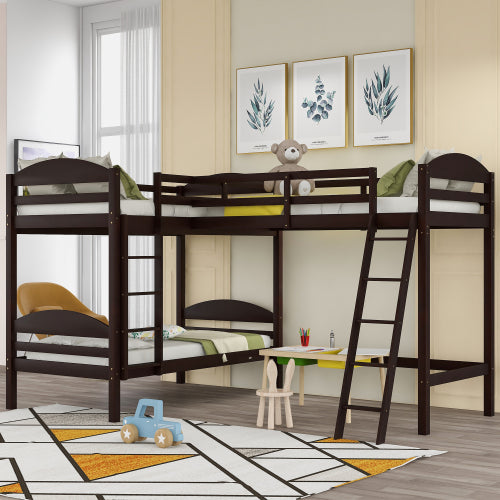 GFD Home - Twin L-Shaped Bunk Bed and Loft Bed - Espresso - LP000023AAP - GreatFurnitureDeal