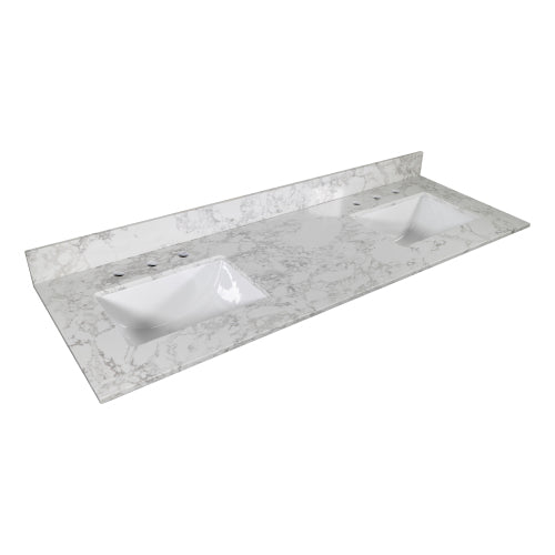 GFD Home - 61‘’x22" bathroom stone vanity top engineered stone carrara white marble color with double rectangle undermount - W50921984
