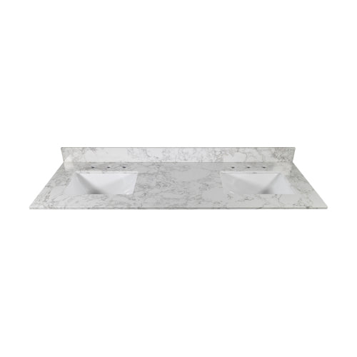 GFD Home - 61‘’x22" bathroom stone vanity top engineered stone carrara white marble color with double rectangle undermount - W50921984