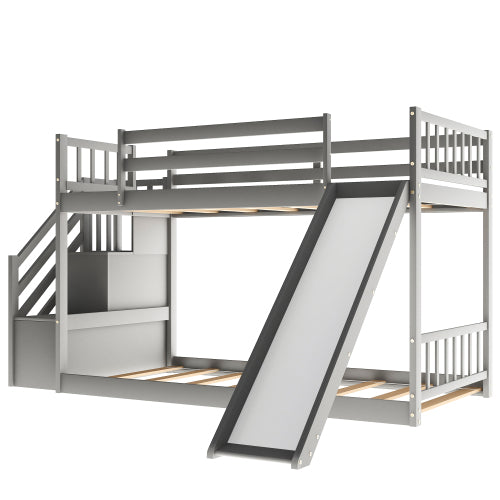 GFD Home - Twin Over Twin Bunk Bed with Convertible Slide and Stairway, Gray - SM000207AAE