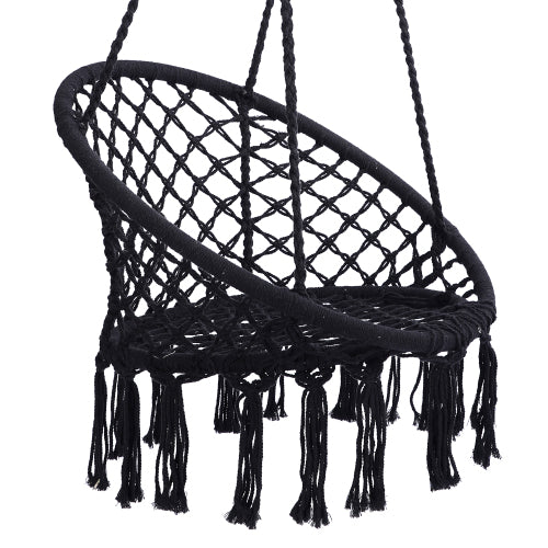 GFD Home - Black Swing，Hammock Chair Macrame Swing，Max 330 Lbs Hanging Cotton Rope Hammock Swing Chair for Indoor and Outdoor - W41928658