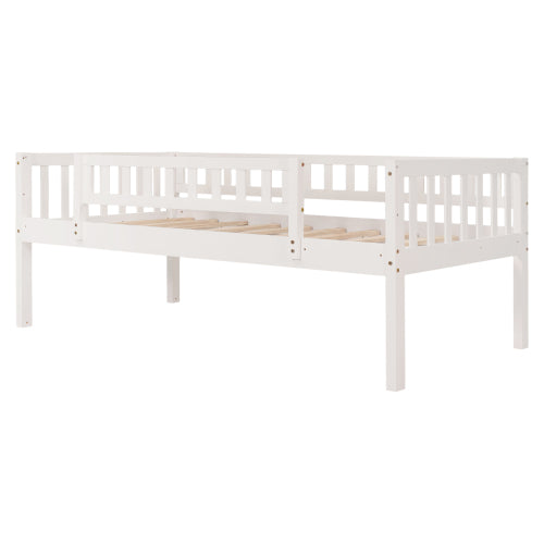 GFD Home - Twin-Over-Twin-Over-Twin Triple Bed with Built-in Ladder and Slide for Kids, Triple Bunk Bed with Guardrails, White - LP000051AAK - GreatFurnitureDeal