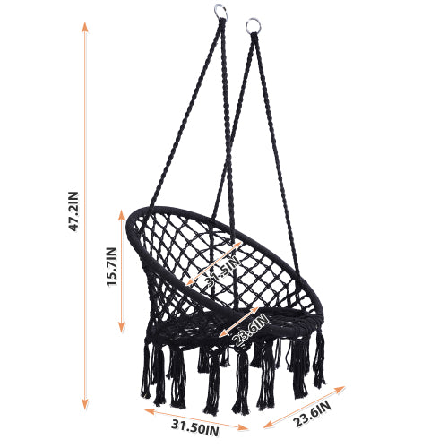 GFD Home - Black Swing，Hammock Chair Macrame Swing，Max 330 Lbs Hanging Cotton Rope Hammock Swing Chair for Indoor and Outdoor - W41928658 - GreatFurnitureDeal