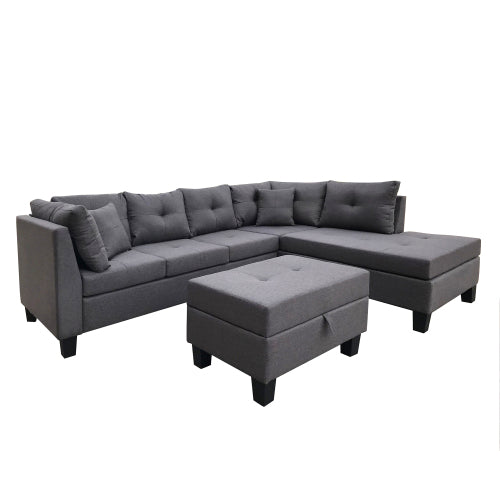 GFD Home - 3-Piece Sectional Sofa Set for Living Room with Right Hand Chaise Lounge and Storage Ottoman in Dark Gray - W311S00017