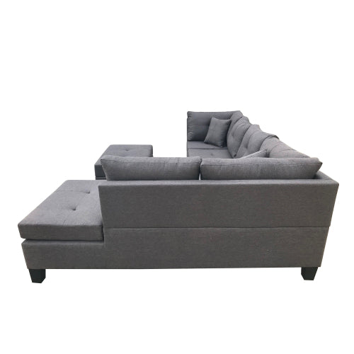GFD Home - 3-Piece Sectional Sofa Set for Living Room with Right Hand Chaise Lounge and Storage Ottoman in Dark Gray - W311S00017