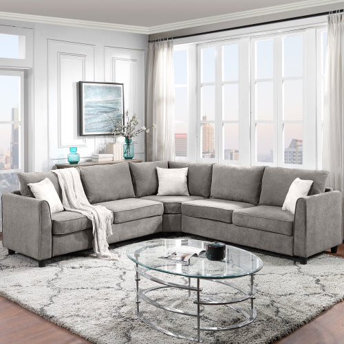GFD Home - Sectional Sofa Couch L Shape Couch for Home Use Fabric Grey 3 Pillows Included - GS005001AAE - GreatFurnitureDeal
