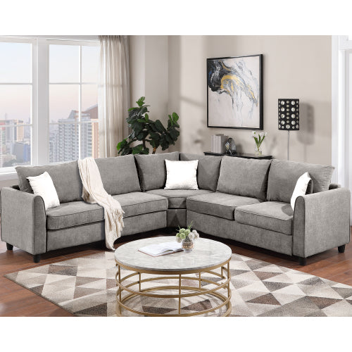 GFD Home - Sectional Sofa Couch L Shape Couch for Home Use Fabric Grey 3 Pillows Included - GS005001AAE