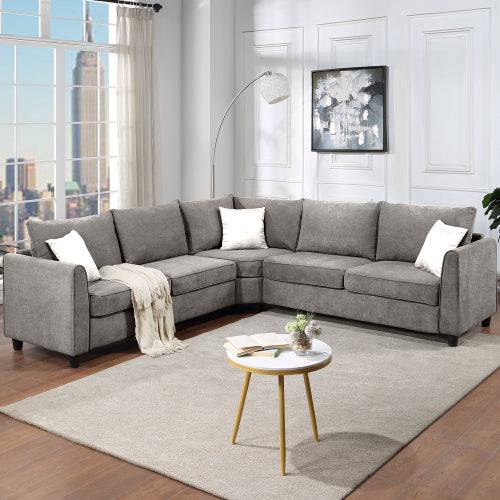 GFD Home - Sectional Sofa Couch L Shape Couch for Home Use Fabric Grey 3 Pillows Included - GS005001AAE