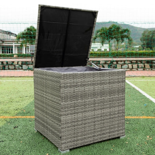 GFD Home - 4 Piece Patio Sectional Wicker Rattan Outdoor Furniture Sofa Set with Storage Box Grey - W329S00032