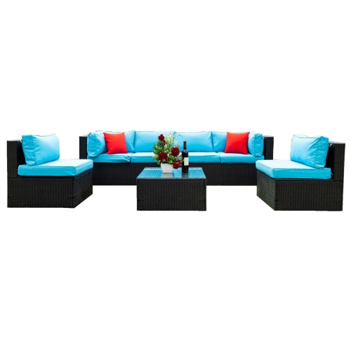 GFD Home - 5 Pieces PE Rattan sectional Outdoor Furniture Cushioned U Sofa set with 2 Pillow - W329S00034 - GreatFurnitureDeal